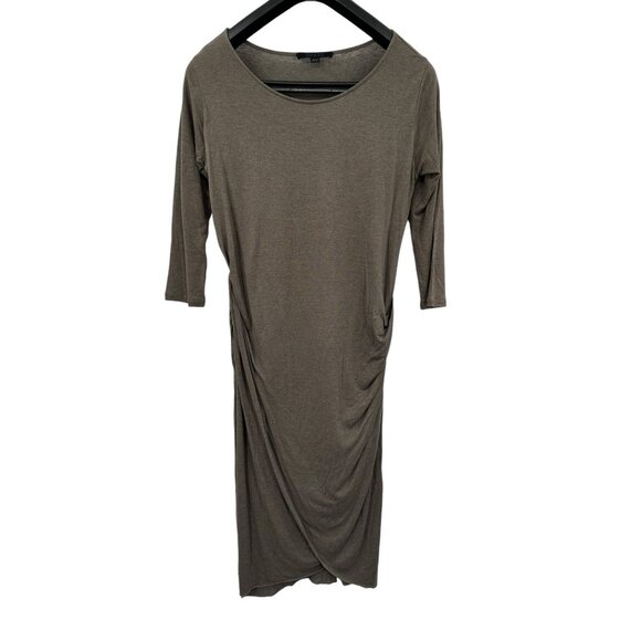 AllSaints Dress 8 Wool Blend Green Khaki Wrap Ruched Drape Minimal Capsule - Picture 2 of 9